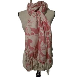 Etcetera Silk Linen Scarf Wrap Womans Pink & Ivory Floral 30" x 80"